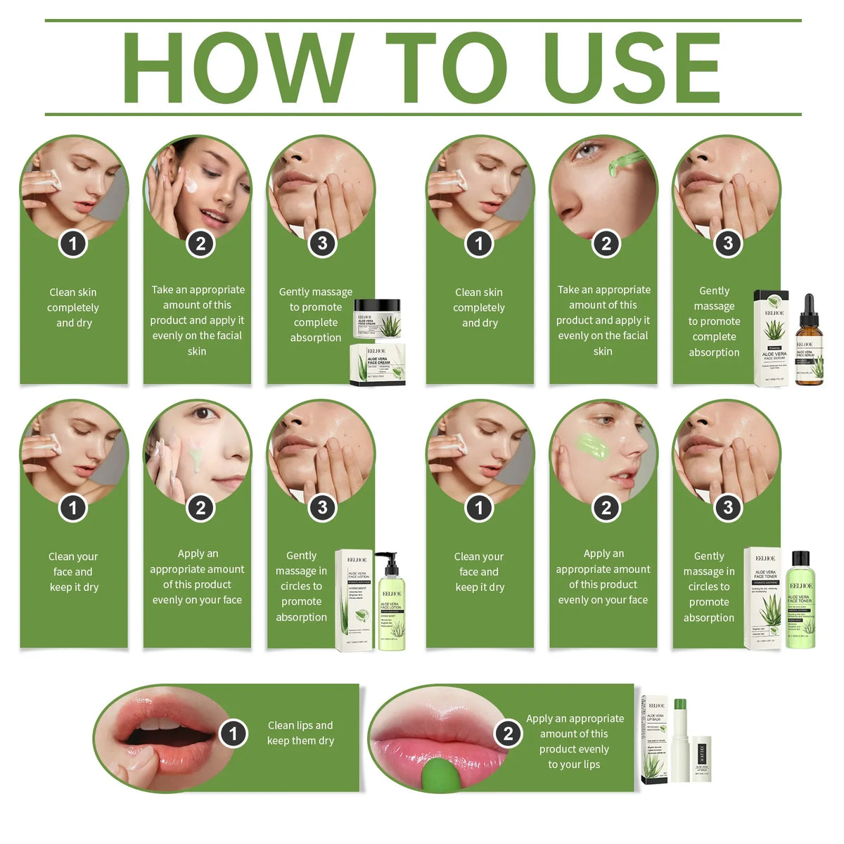 Eelhoe Aloe Vera Skin Care Series Fade Fine Lines Light Weight Improving Elasticity Nourishing Hydrating Facial Moisturizing Set