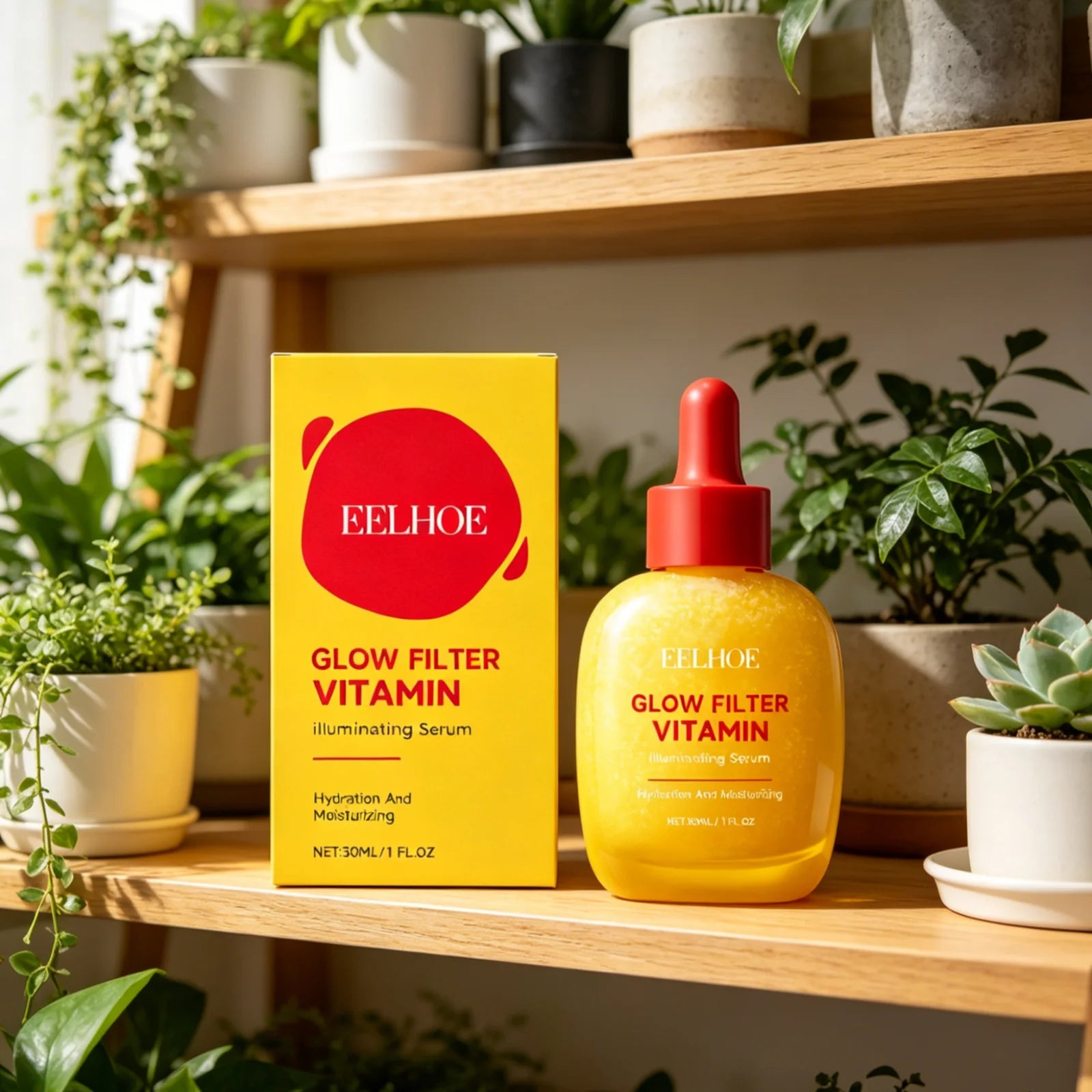 EELHOE Glow Filter Vitamin Illuminating Serum Evens Skin Tone Deep Moisturizing Lightweight Texture Brightening Facial Essence
