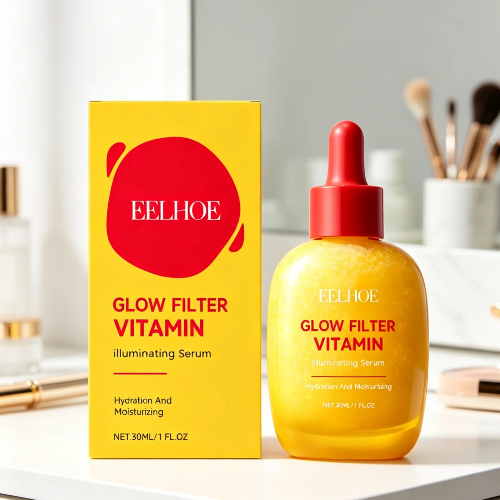 EELHOE Glow Filter Vitamin Illuminating Serum Evens Skin Tone Deep Moisturizing Lightweight Texture Brightening Facial Essence